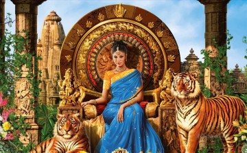 Fantasía popular Painting - Dama india y tigres Fantasía